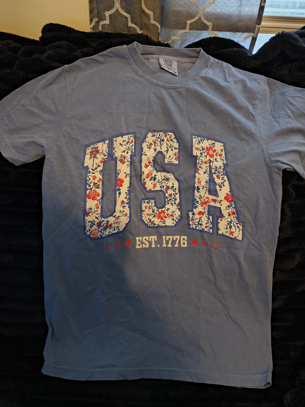 Comfort Colors Light Blue USA Floral Graphic Tee